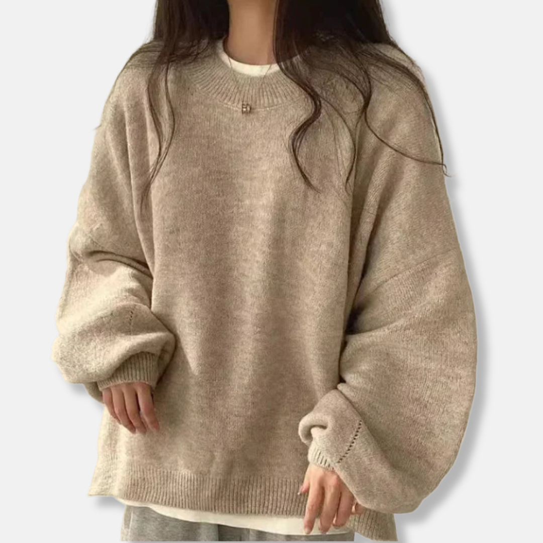 Women’s Pullover Sweatshirt – Oversized Fit – Soft Knit – Balloon Sleeves – Ribbed Trim