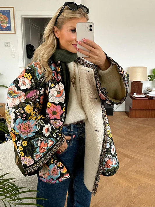 Women’s Quilted Coat – Oversized Fit – Wide Sleeves – Plush Lining – Button Front