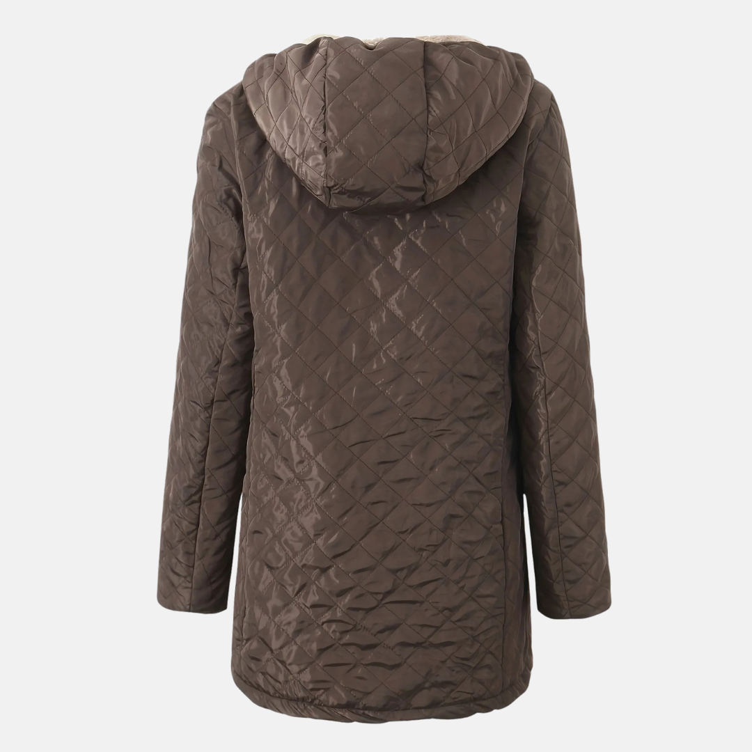 Women’s Quilted Hooded Jacket – Relaxed Fit – Plush Lined – Mid-Thigh Length – Zip Front