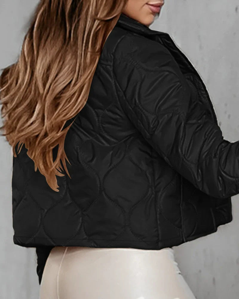 Women’s Quilted Jacket – Cropped Fit – Lightweight Padded – Shirt Collar – Button Front
