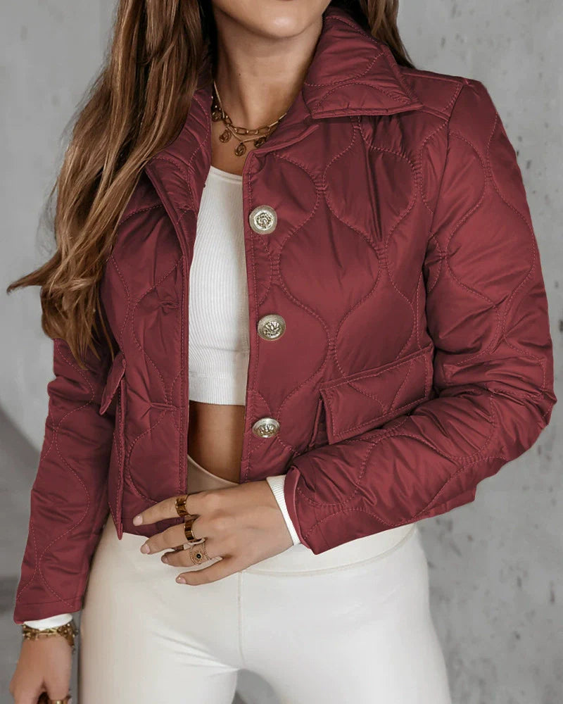 Women’s Quilted Jacket – Cropped Fit – Lightweight Padded – Shirt Collar – Button Front