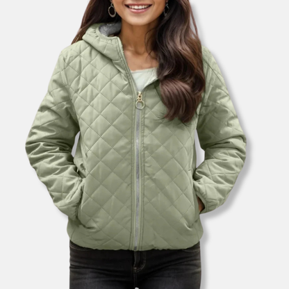 Women’s Quilted Jacket – Relaxed Fit – Diamond Stitch – Hooded – Elastic Cuffs & Hem