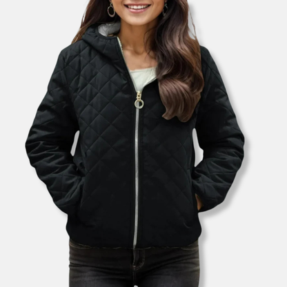 Women’s Quilted Jacket – Relaxed Fit – Diamond Stitch – Hooded – Elastic Cuffs & Hem