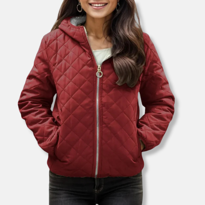 Women’s Quilted Jacket – Relaxed Fit – Diamond Stitch – Hooded – Elastic Cuffs & Hem