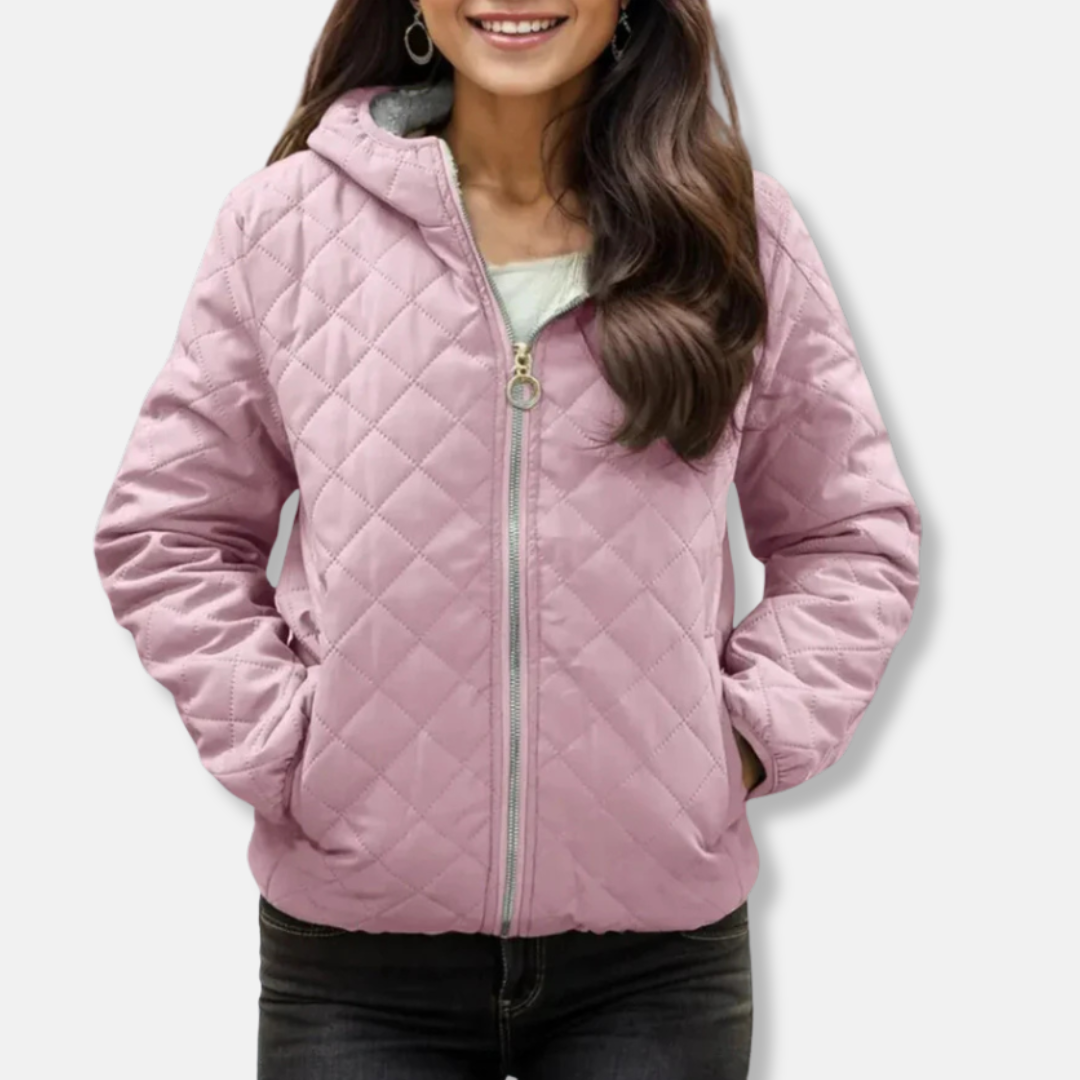 Women’s Quilted Jacket – Relaxed Fit – Diamond Stitch – Hooded – Elastic Cuffs & Hem