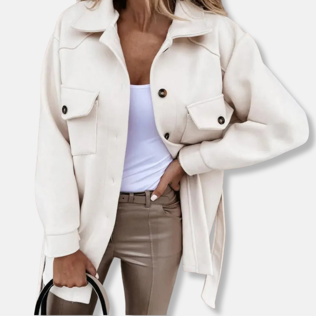 Women’s Shacket Jacket – Oversized Relaxed Fit – Wool Feel – Longline with Chest Pockets