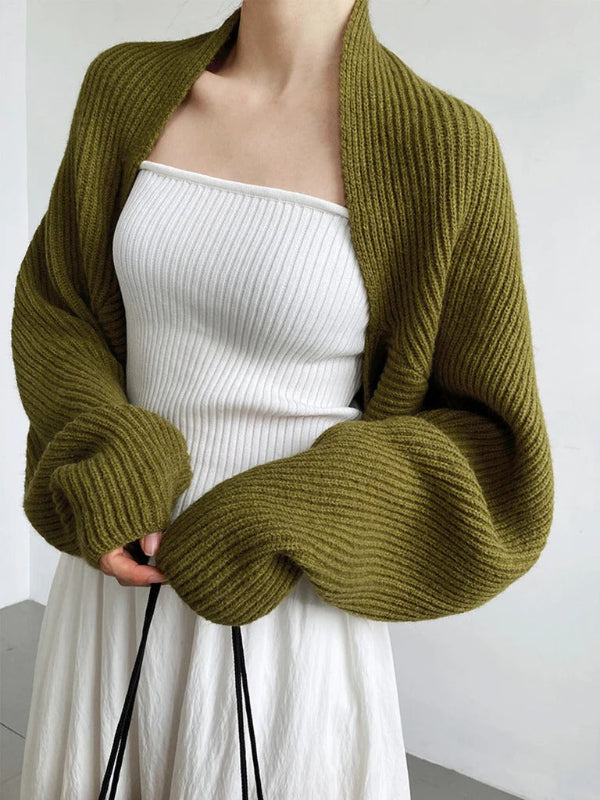 Women’s Shrug Vest – Wool Blend – Cropped Fit – Ribbed Knit – Oversized Sleeves