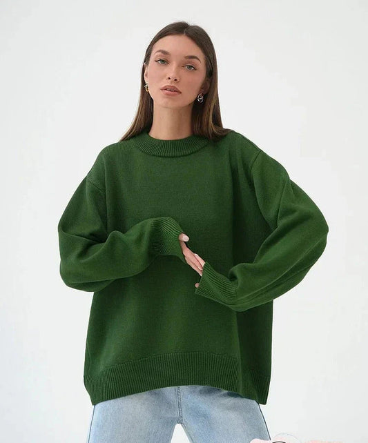 Women’s Sweater – Oversized Relaxed Fit – Wool Blend Knit – Crew Neck – Long Sleeve