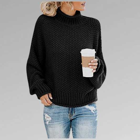 Women’s Sweater – Relaxed Fit – Chunky Knit – High Ribbed Collar – Dropped Shoulders