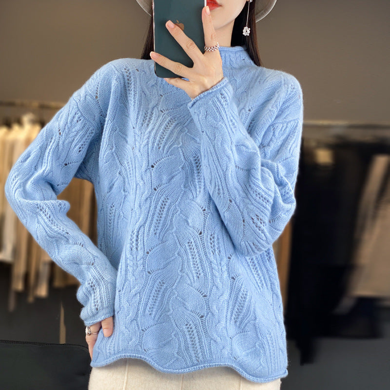 Women’s Sweaters– Loose Fit – Open-Knit Soft Knit – Mock Neck – Long Sleeve Casual Wear