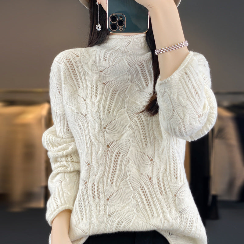 Women’s Sweaters– Loose Fit – Open-Knit Soft Knit – Mock Neck – Long Sleeve Casual Wear