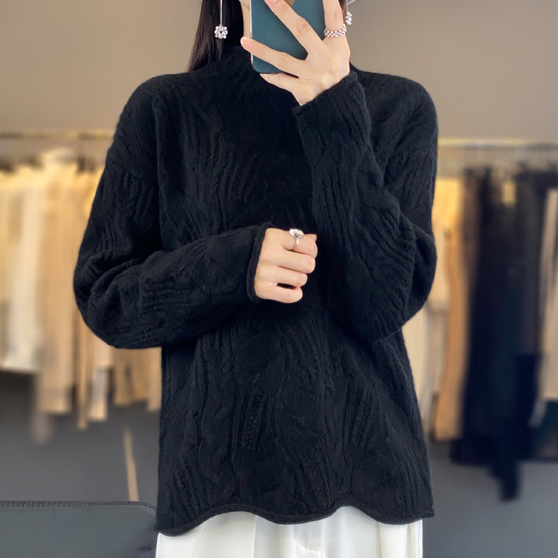 Women’s Sweaters– Loose Fit – Open-Knit Soft Knit – Mock Neck – Long Sleeve Casual Wear