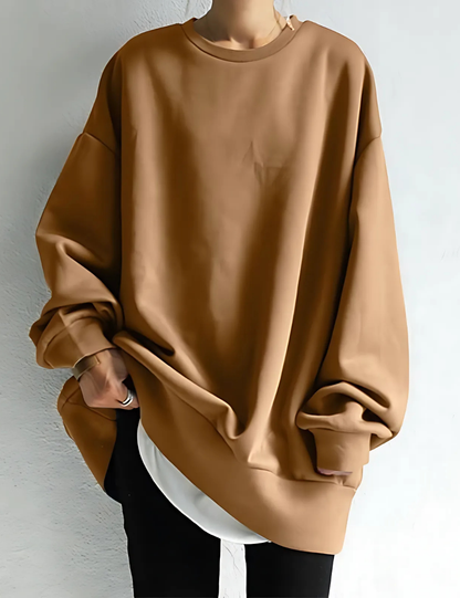 Women’s Sweatshirt – Oversized Fit – Cotton Feel – Crew Neck – Tunic Length – Long Sleeves