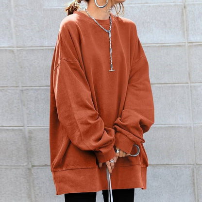 Women’s Sweatshirt – Oversized Fit – Cotton Feel – Crew Neck – Tunic Length – Long Sleeves
