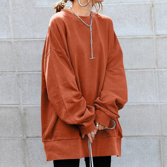 Women’s Sweatshirt – Oversized Fit – Cotton Feel – Crew Neck – Tunic Length – Long Sleeves