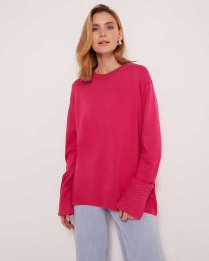 Women’s Sweatshirt – Oversized Relaxed Fit – Knit Fabric – Round Neck – Ribbed Trim