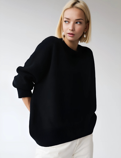 Women’s Sweatshirt – Oversized Relaxed Fit – Knit Fabric – Round Neck – Ribbed Trim