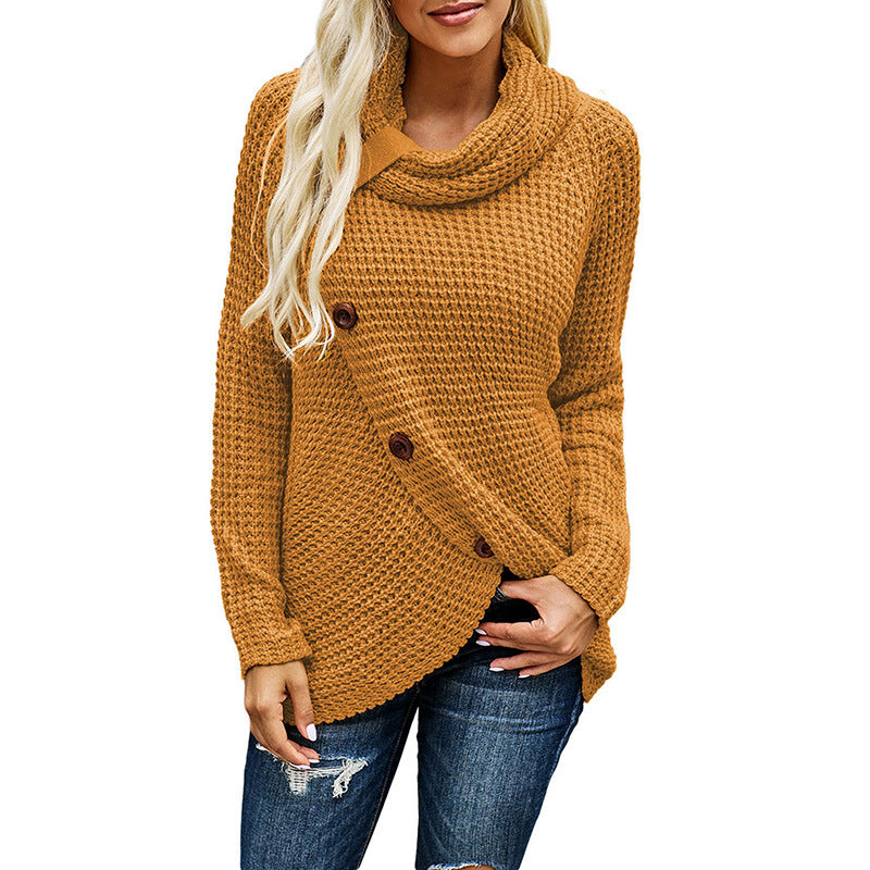 Women’s Sweatshirt – Relaxed Fit – Chunky Knit – Asymmetrical Wrap – Cowl Neck
