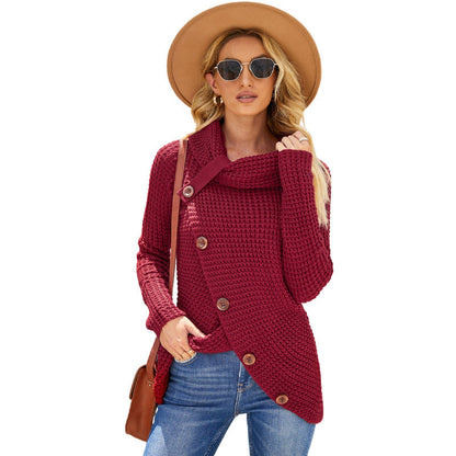 Women’s Sweatshirt – Relaxed Fit – Chunky Knit – Asymmetrical Wrap – Cowl Neck