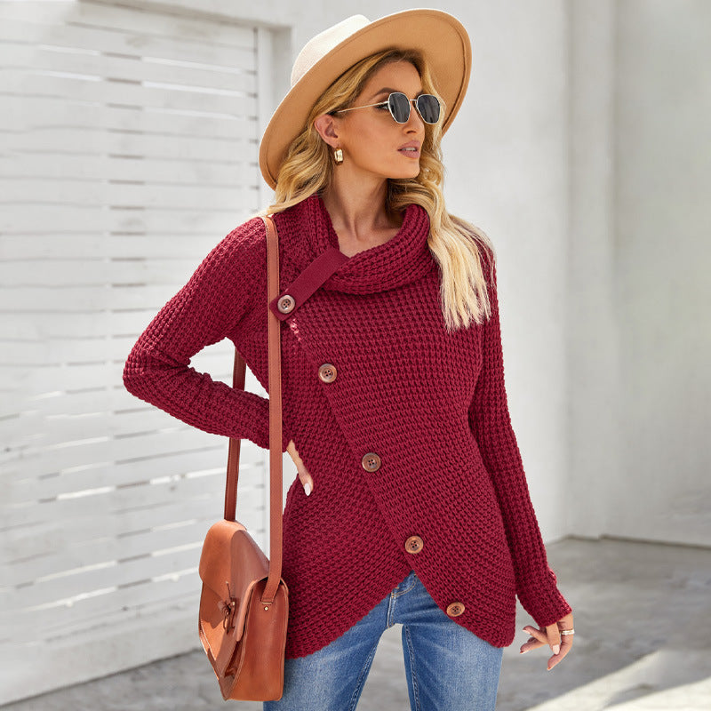 Women’s Sweatshirt – Relaxed Fit – Chunky Knit – Asymmetrical Wrap – Cowl Neck