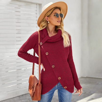 Women’s Sweatshirt – Relaxed Fit – Chunky Knit – Asymmetrical Wrap – Cowl Neck