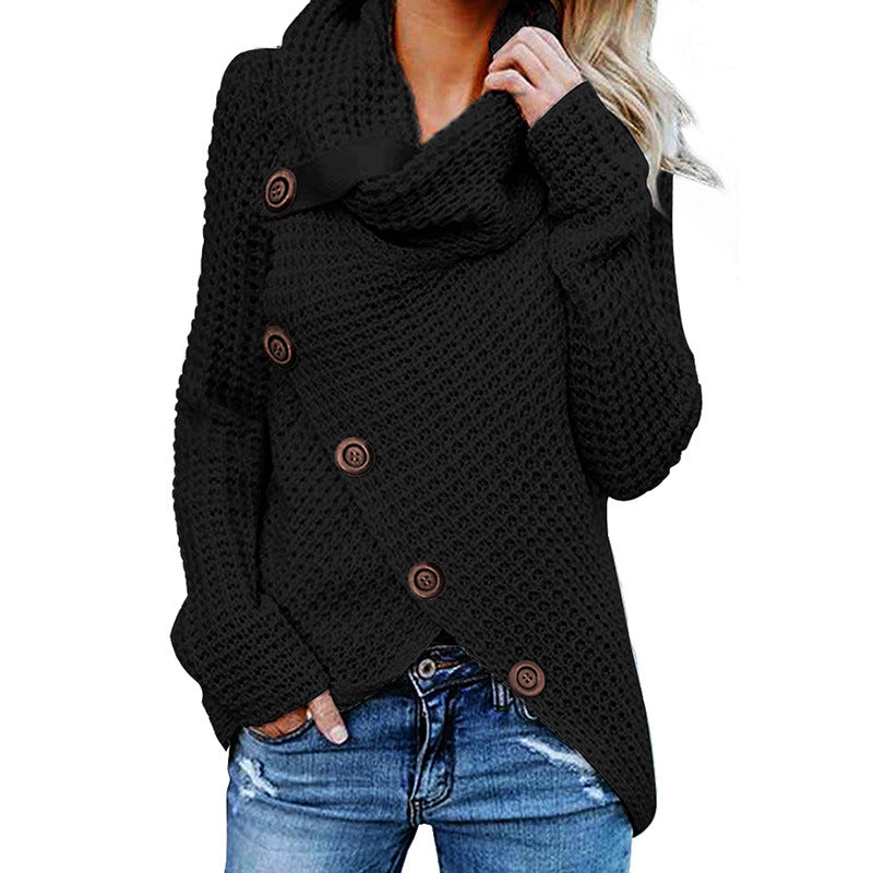 Women’s Sweatshirt – Relaxed Fit – Chunky Knit – Asymmetrical Wrap – Cowl Neck