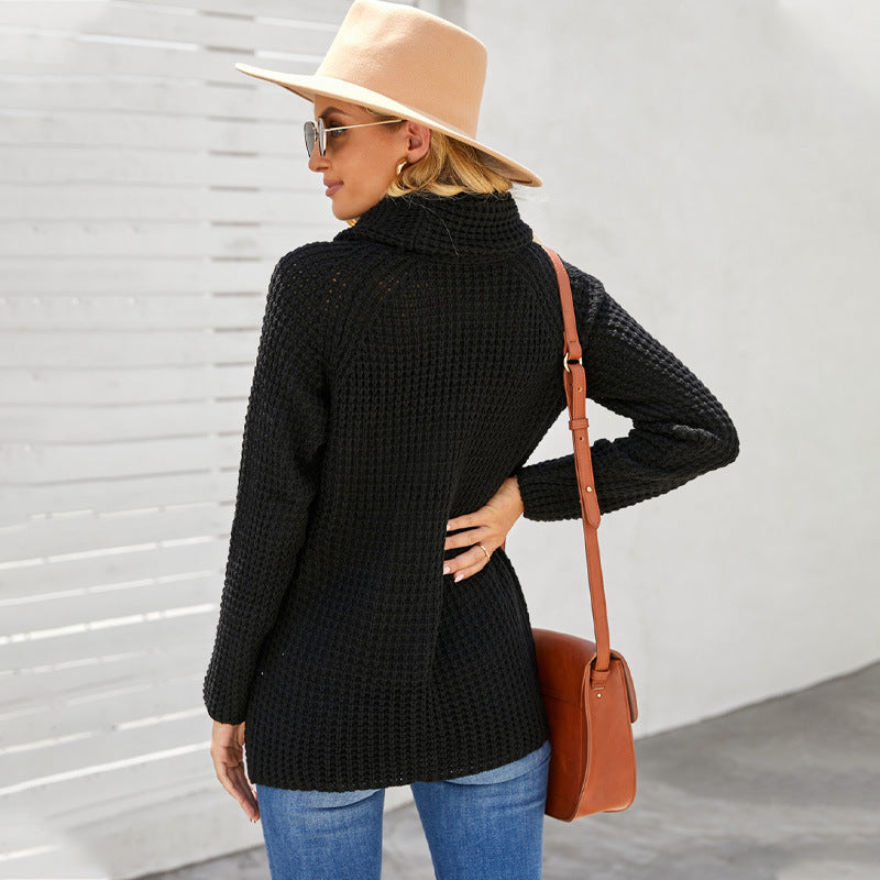 Women’s Sweatshirt – Relaxed Fit – Chunky Knit – Asymmetrical Wrap – Cowl Neck