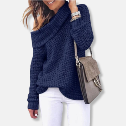 Women’s Sweatshirt Top – Oversized Relaxed Fit – Chunky Knit – Off-Shoulder Neckline