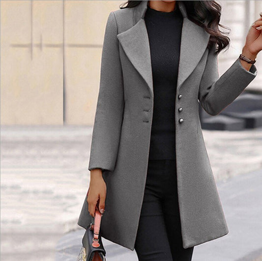 Women’s Tailored Coat – Slim Fit – Wool Blend – Notched Lapel – Mid Length Formal Style