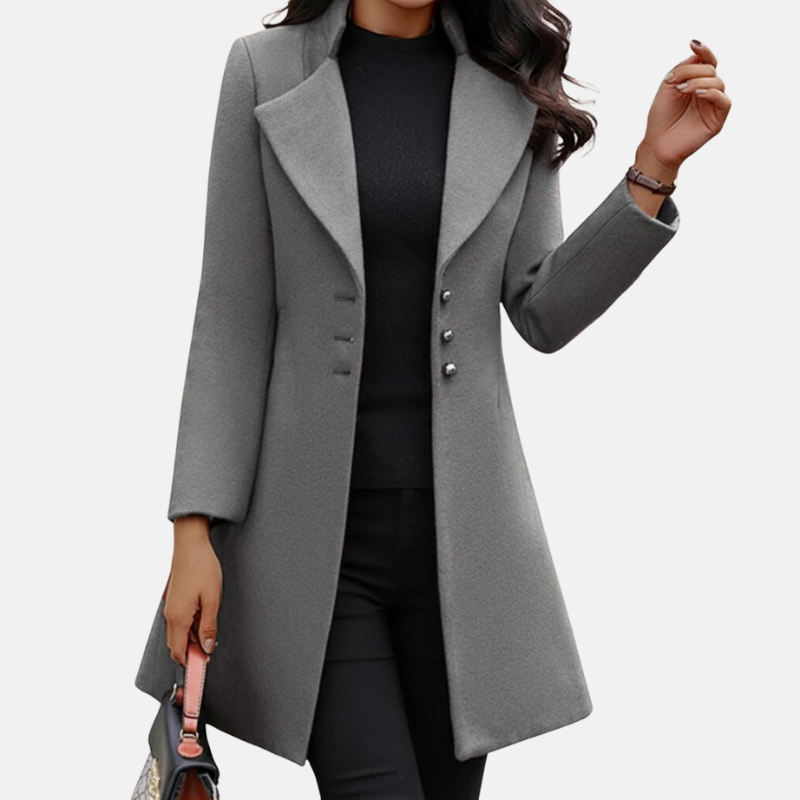 Women’s Tailored Coat – Slim Fit – Wool Blend – Notched Lapel – Mid Length Formal Style