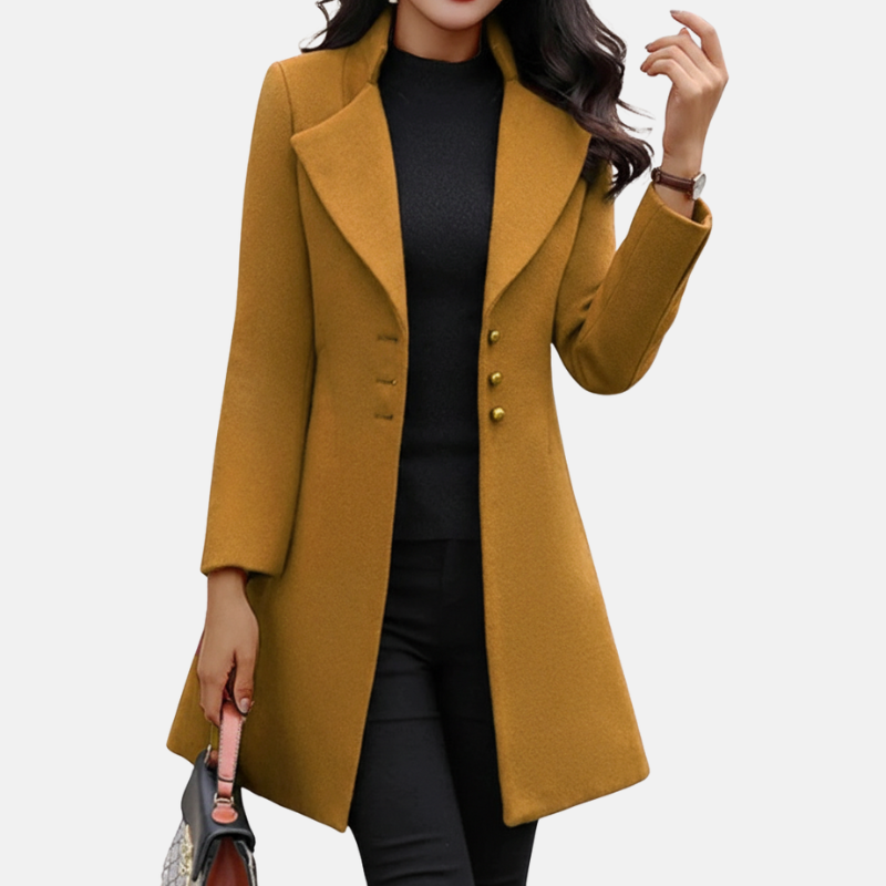 Women’s Tailored Coat – Slim Fit – Wool Blend – Notched Lapel – Mid Length Formal Style