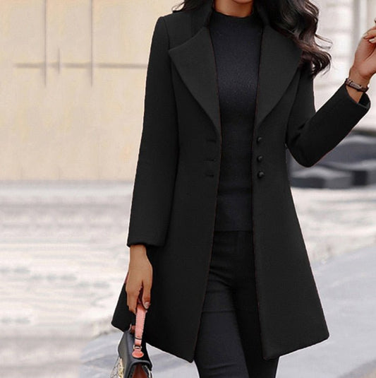 Women’s Tailored Coat – Slim Fit – Wool Blend – Notched Lapel – Mid Length Formal Style