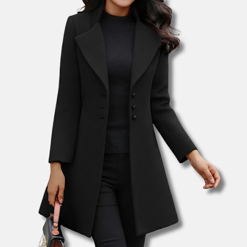 Women’s Tailored Coat – Slim Fit – Wool Blend – Notched Lapel – Mid Length Formal Style