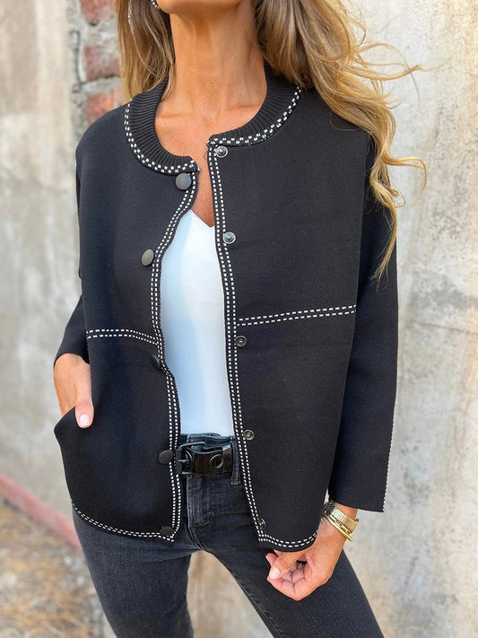 Women’s Tailored Jacket – Structured Fit – Contrasting Trim – Decorative Buttons