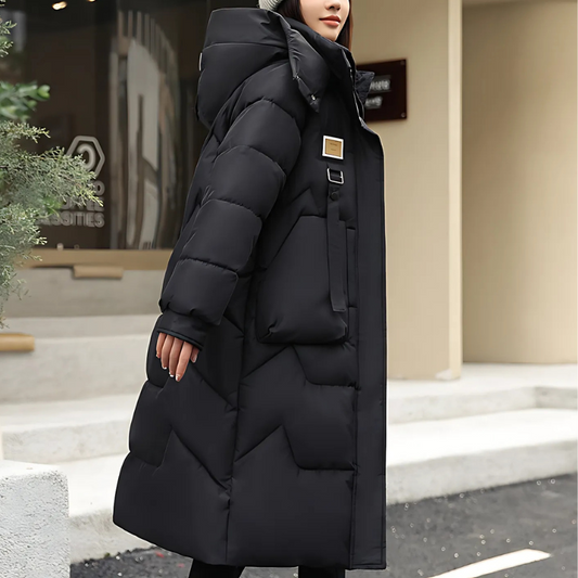 Women’s Trench Coat – Oversized Relaxed Fit – Quilted Long Insulated Hooded Design