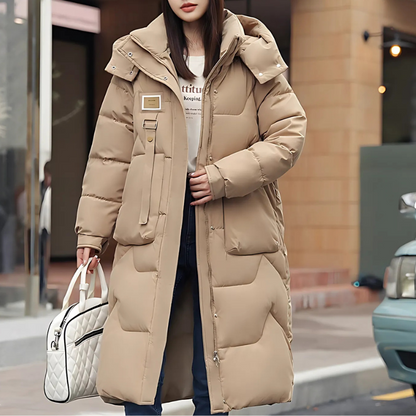 Women’s Trench Coat – Oversized Relaxed Fit – Quilted Long Insulated Hooded Design
