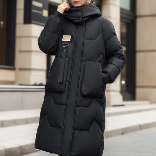 Women’s Trench Coat – Oversized Relaxed Fit – Quilted Long Insulated Hooded Design