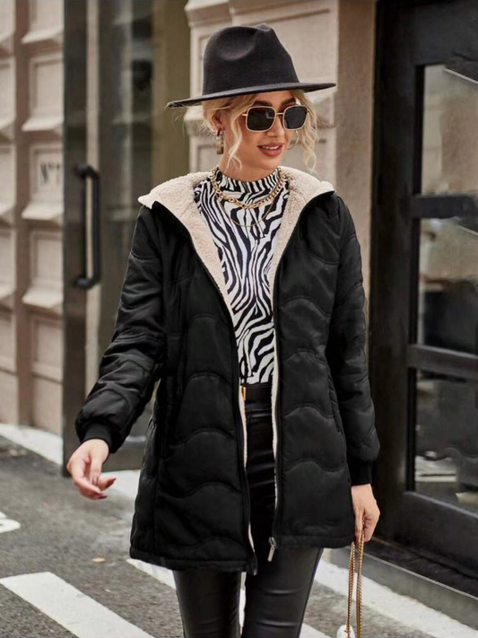 Women’s Trench Coat – Slim Fit – Quilted Padded – Hooded – Fleece Lined – Full Zip