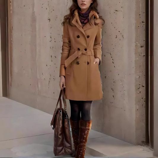 Women’s Trench Coat – Tailored Fit – Double-Breasted – Notched Collar – Mid-Thigh Length