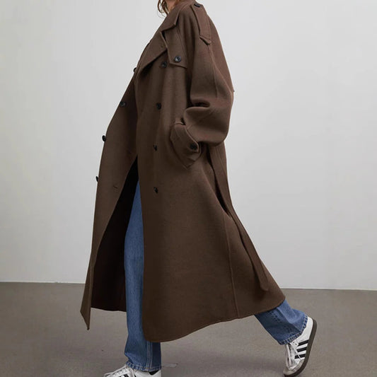 Women’s Trench Coat – Wool Blend – Oversized Fit – Double Breasted – Belted Style