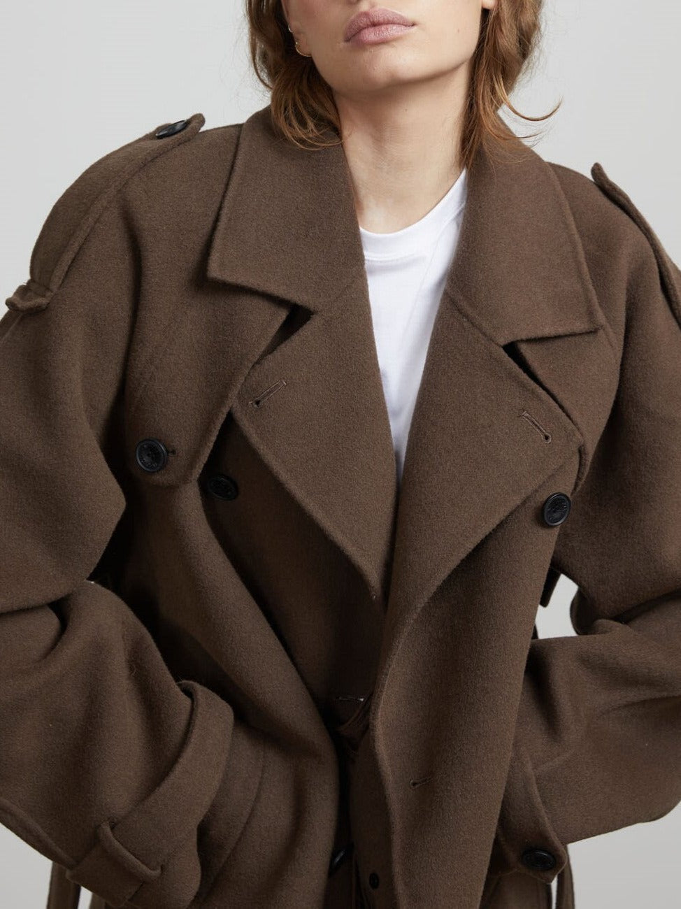 Women’s Trench Coat – Wool Blend – Oversized Fit – Double Breasted – Belted Style