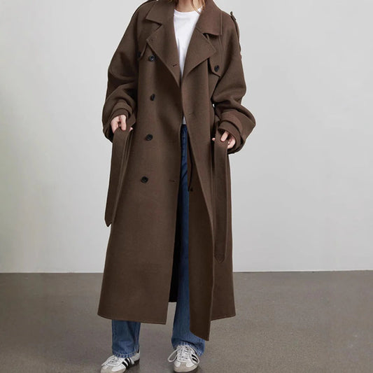 Women’s Trench Coat – Wool Blend – Oversized Fit – Double Breasted – Belted Style