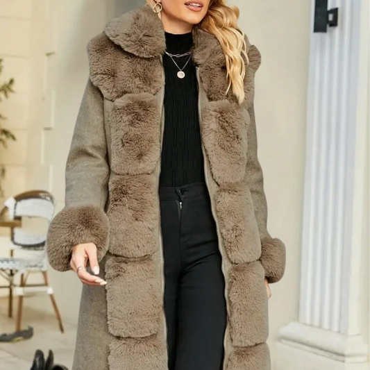 Women’s Trench Coat – Wool Blend – Relaxed Fit – Faux Fur Trim – Quilted Lining
