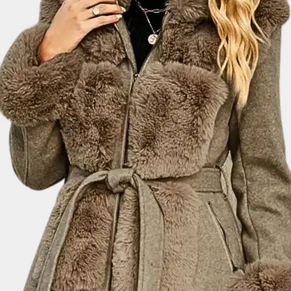 Women’s Trench Coat – Wool Blend – Relaxed Fit – Faux Fur Trim – Quilted Lining