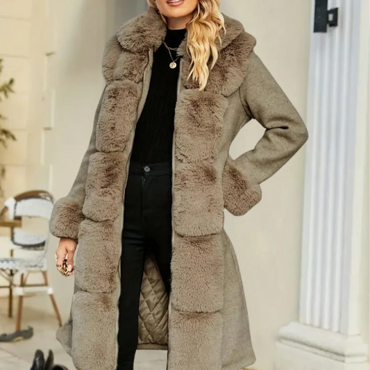 Women’s Trench Coat – Wool Blend – Relaxed Fit – Faux Fur Trim – Quilted Lining