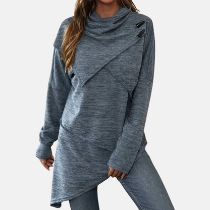 Women’s Tunic Sweater – Wool Blend – Relaxed Fit – Cowl Neck – Asymmetrical Hem