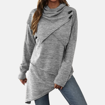 Women’s Tunic Sweater – Wool Blend – Relaxed Fit – Cowl Neck – Asymmetrical Hem