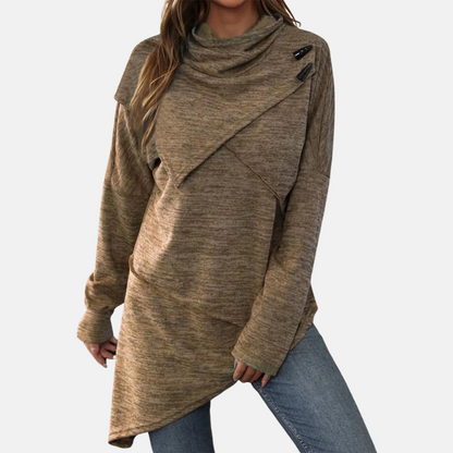Women’s Tunic Sweater – Wool Blend – Relaxed Fit – Cowl Neck – Asymmetrical Hem