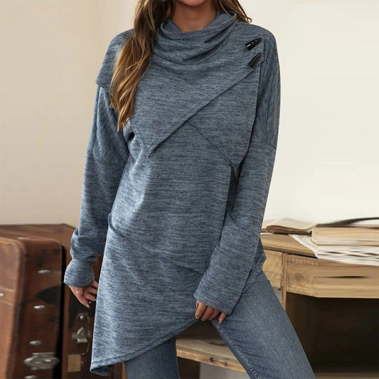 Women’s Tunic Sweater – Wool Blend – Relaxed Fit – Cowl Neck – Asymmetrical Hem