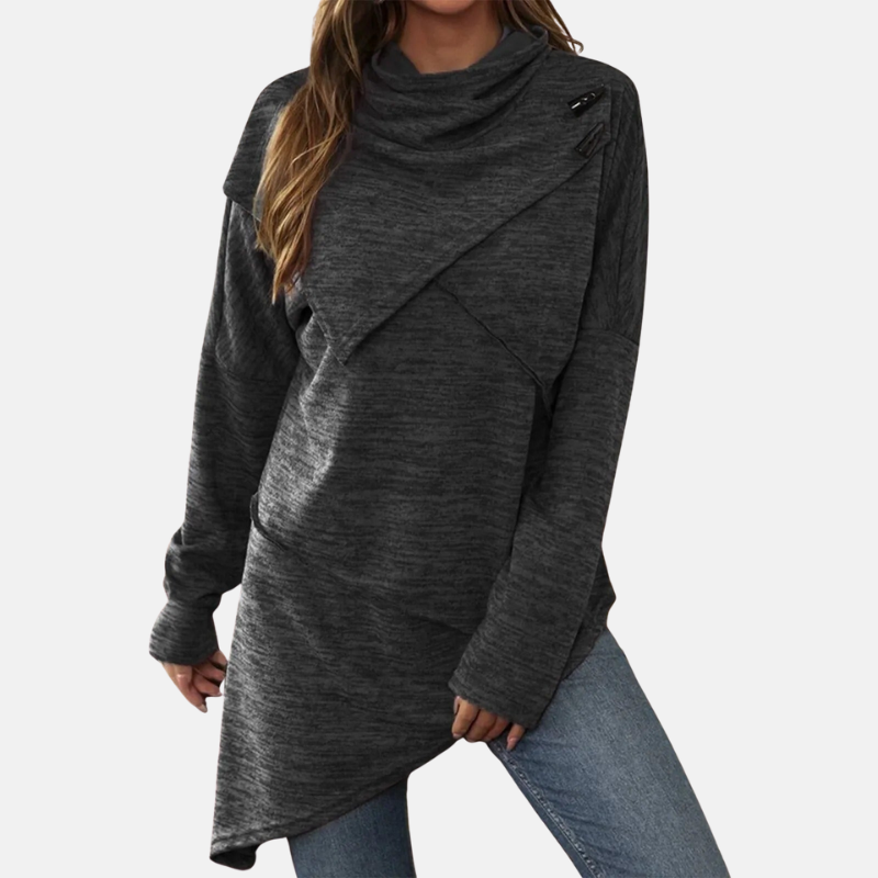 Women’s Tunic Sweater – Wool Blend – Relaxed Fit – Cowl Neck – Asymmetrical Hem